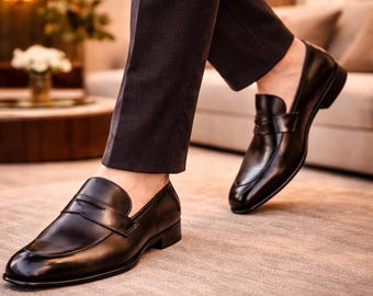 Men’s Handmade Black Leather Loafers | Classic Formal & Casual Shoes