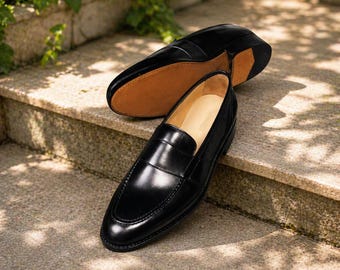 Ręcznie robione czarne skórzane buty typu oksford dla mężczyzn – klasyczne mokasyny wizytowe