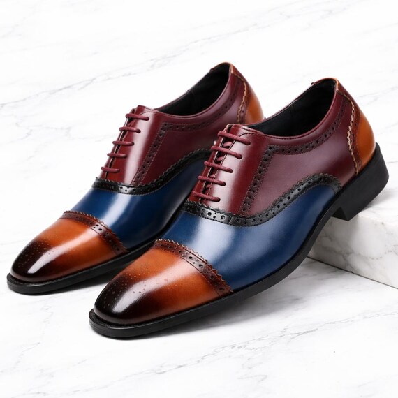Men's Multicolor Leather Brogue Oxford Shoes  Formal Lace-up Business Dress  Footwear - Etsy Israel