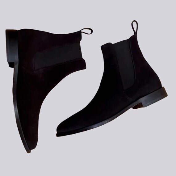 black suede dress boots men Chelsea 8 Black Suede