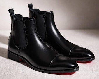 Handmade Men Classic Black Leather Chelsea Boots