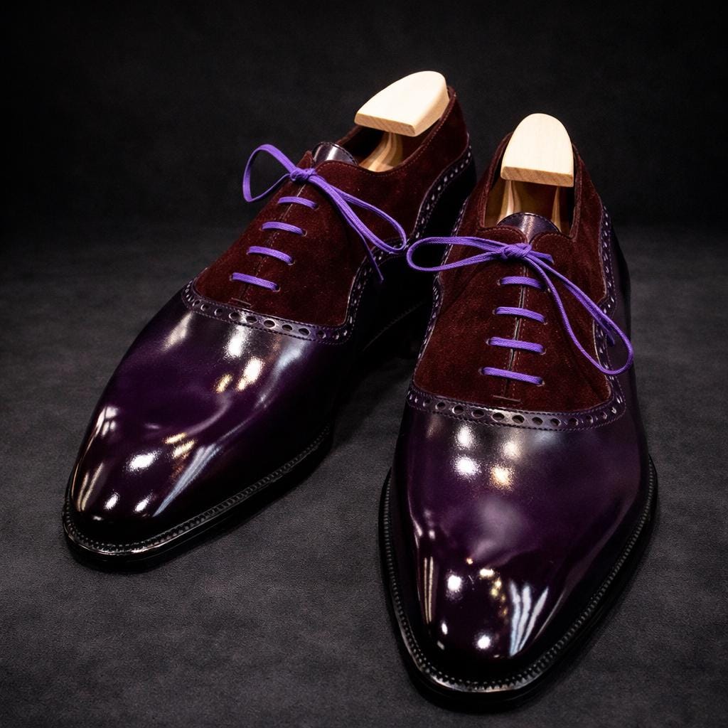 Suede Oxford Shoes Outfit Handmade Purple Black Leather Oxford Dress Shoes