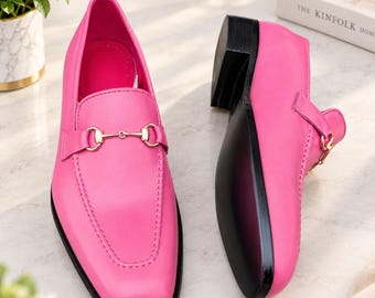 Mocassins en cuir rose, chaussures faites main élégantes, chaussures de soirée formelles pour mariage
