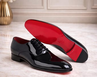 Christian Louboutin Herren schwarze Lackleder Oxford Schuhe |  rote Sohle | Formelle & Hochzeitskleidung