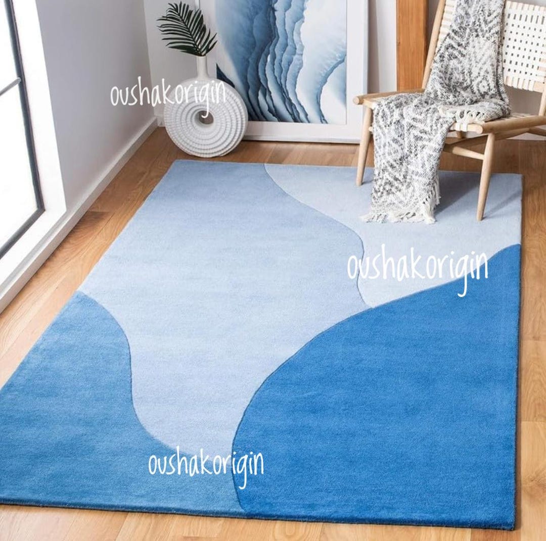 Abstract Blue Rug Pattern Hand Tufted Abstract Blue Rug | Modern Wool Area Rug | Contemporary ...