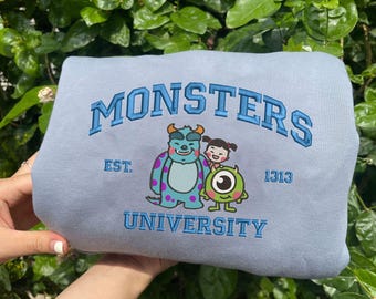 Sudadera bordada de Monsters University, sudadera personalizada inspirada en Sulley, Mike y Boo de Pixar, regalo para fans de las películas de Disney.