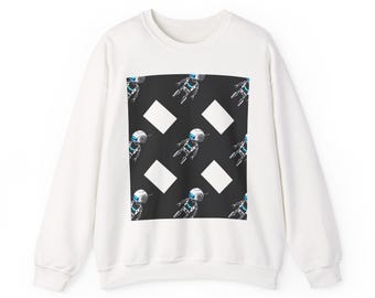 Blaues Retro Roboter Muster Sweatshirt Sci Fi Mech Rundhalsausschnitt
