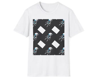 Retro Blau Roboter T-Shirt Geometrisches Weltall Muster