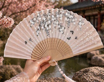 アンティーク 1880 年代 ビクトリア朝 扇子 手描き シルク インサート 