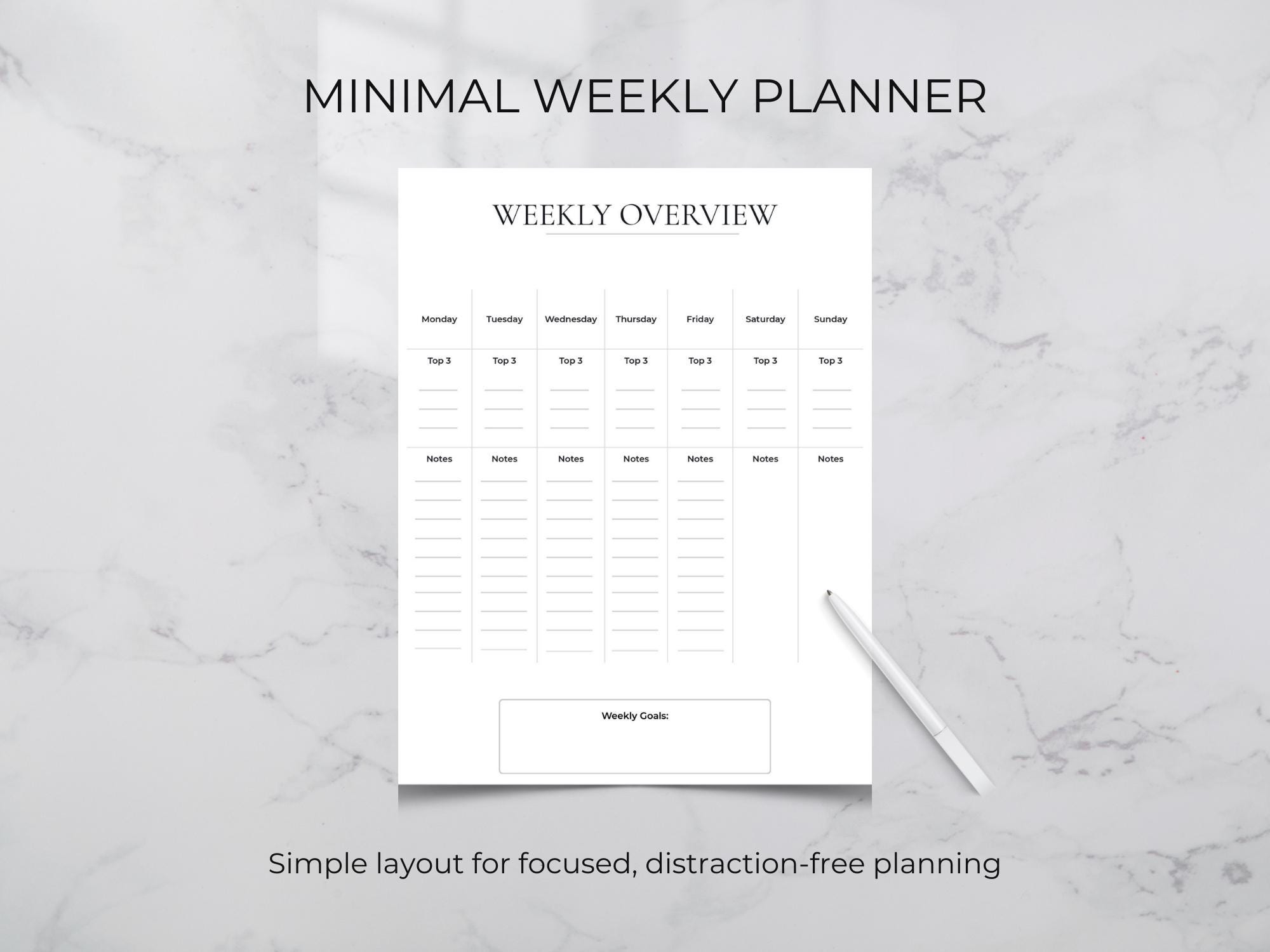 Minimal Weekly Planner Printable | Simple Weekly Schedule & To-do List ...