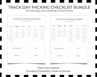 Lista de empaque para el día de pista / Imprimible para fin de semana de carreras de Moto Mom / Configuración de remolque y autocaravana