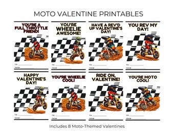 Tarjetas de San Valentín de motocross para niños / Cumpleaños de motociclistas, intercambio en el aula (descarga instantánea)