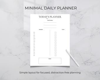 Planificador diario minimalista imprimible / Horario diario sencillo + lista de tareas pendientes / Planificador de productividad sin distracciones en PDF