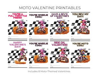 Tarjetas de San Valentín para niñas de motocross, cumpleaños de motociclistas, intercambio en el aula (descarga instantánea)