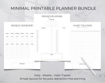 Planificador imprimible minimalista / Seguimiento de hábitos diarios y semanales / Planificador de productividad simple en PDF
