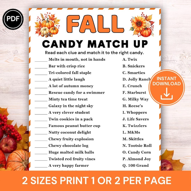 Fall Candy Match Game - Etsy