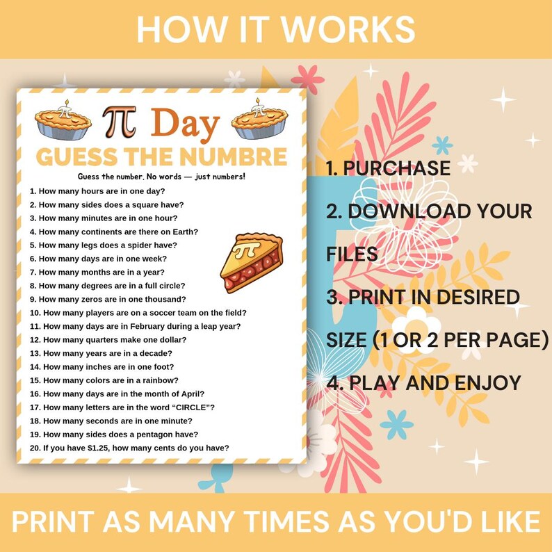 Pi Day Guess the Number Game Printable, Math Pi Day Activity for Kids ...