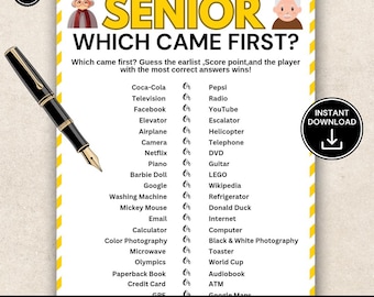Senior Which Came First Game, Memory Trivia Game for Seniors, Nostalgia Quiz, Senior Activity Printable, Retirement Party Game
