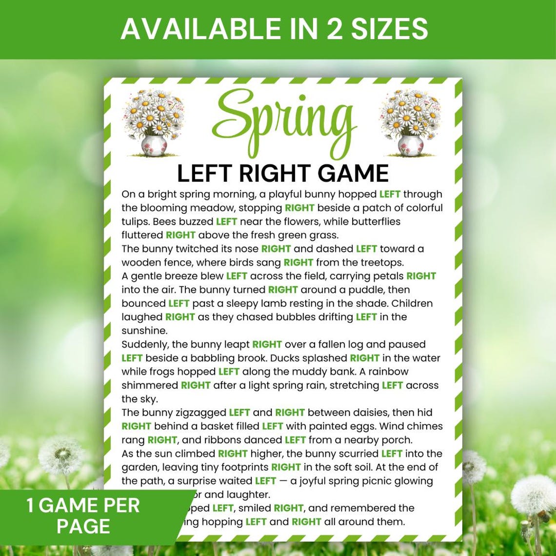 Spring Left Right Game Printable, Spring Party Game, Spring Pass the ...