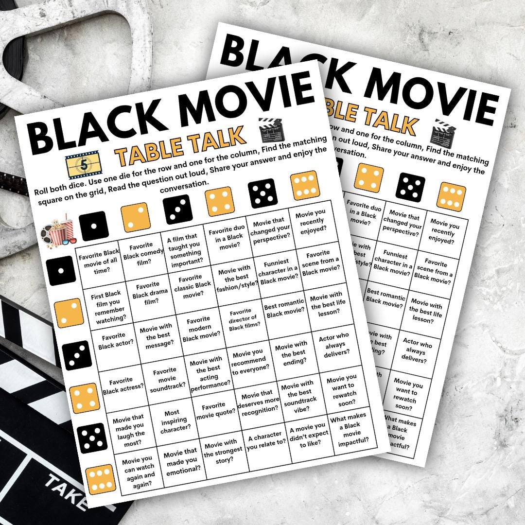 Black Movie Table Talk Game, Printable Black Film Conversation Game ...