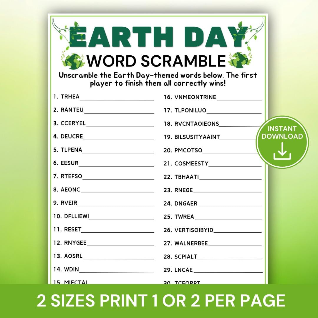 Earth Day Word Scramble Game, Earth Day Activity for Kids Adults ...