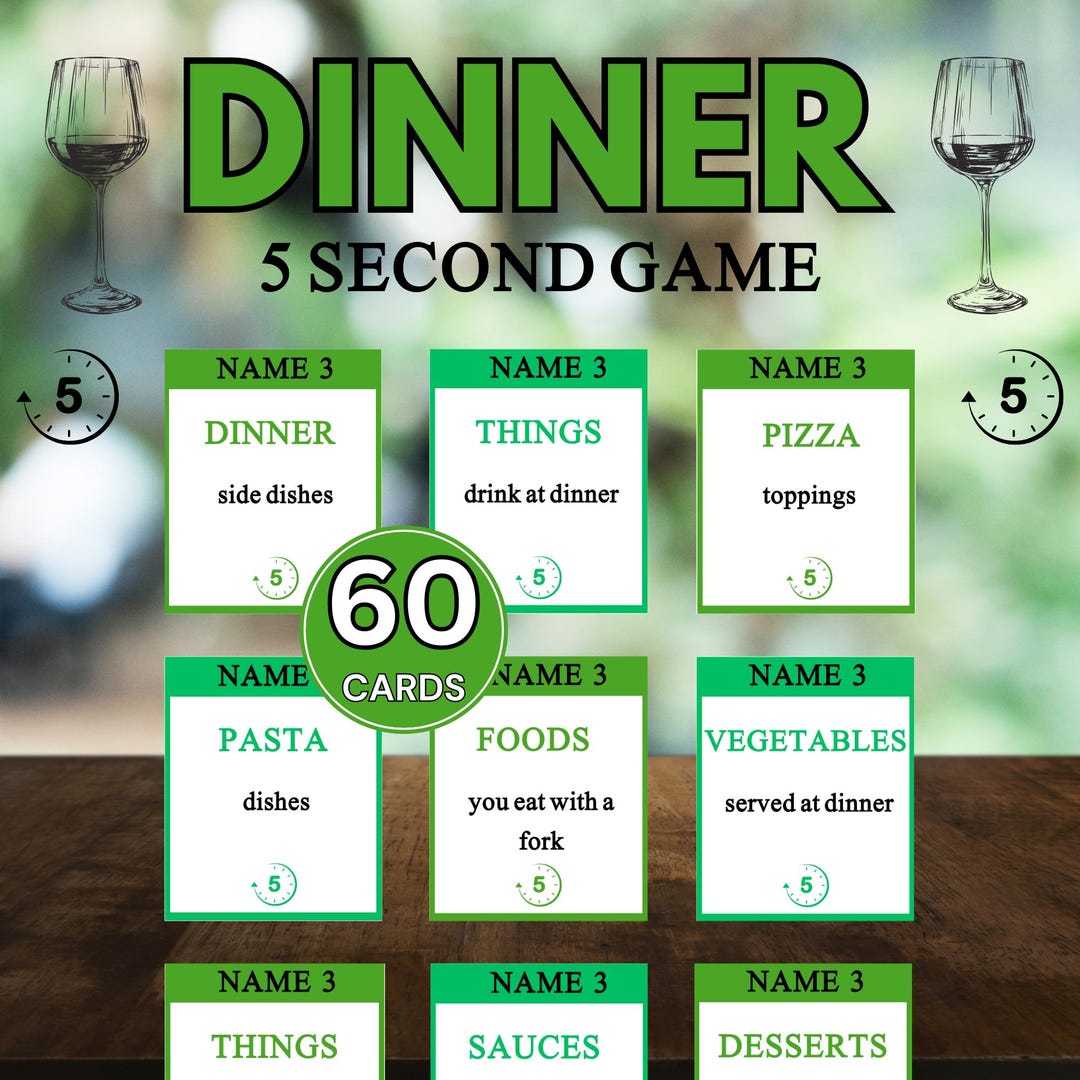 Dinner 5 Second Game Printable, Fun Dinner Party Think Fast Game for ...