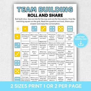 Juego de formación de equipos "Tira los dados y comparte", actividad para romper el hielo en equipo, juego de conversación en el lugar de trabajo, juego para reuniones de equipo en la oficina, fortalecimiento del vínculo entre compañeros de trabajo.