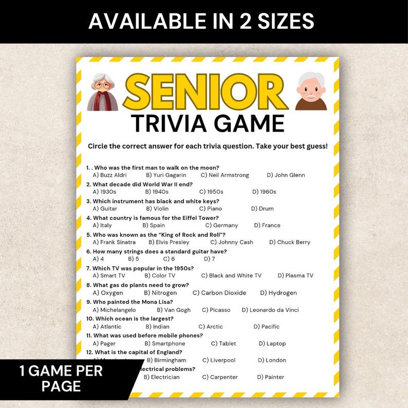 Senior Trivia Game, Easy Trivia for Seniors, Memory & Brain Game