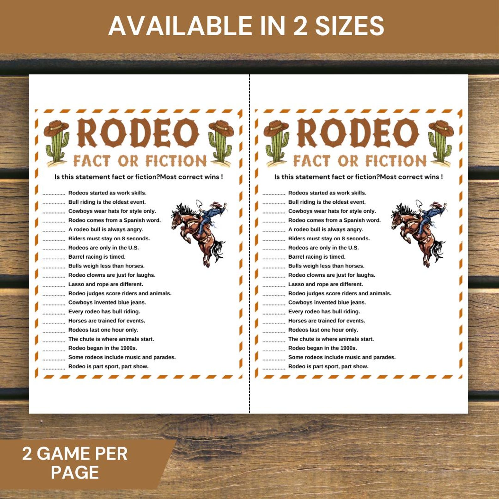 Rodeo Riddles Rodeo Fact or Fiction Game, Printable Western True or False Quiz ...