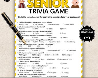 Senior Trivia Game, Easy Trivia for Seniors, Memory & Brain Game, Senior Center Activity, Printable Senior Fun
