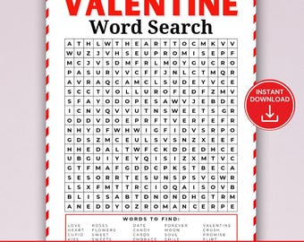 Valentine’s Day Word Search Game, Valentine Party Activity, Love Word Puzzle,Kids & Adults Valentine Game, Printable Valentine Fun