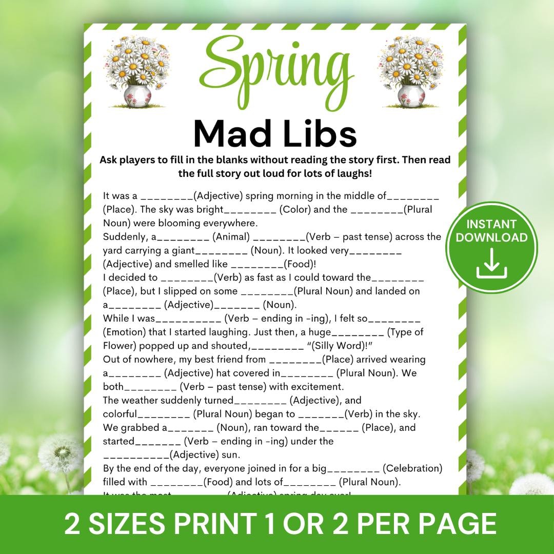 Spring Mad Libs Game, Printable Spring Party Game for Kids & Adults ...