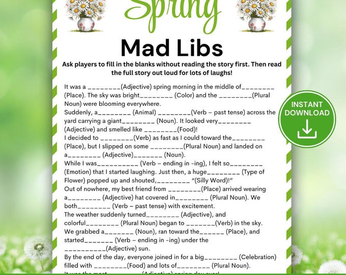 Spring Mad Libs Game, Printable Spring Party Game for Kids & Adults ...