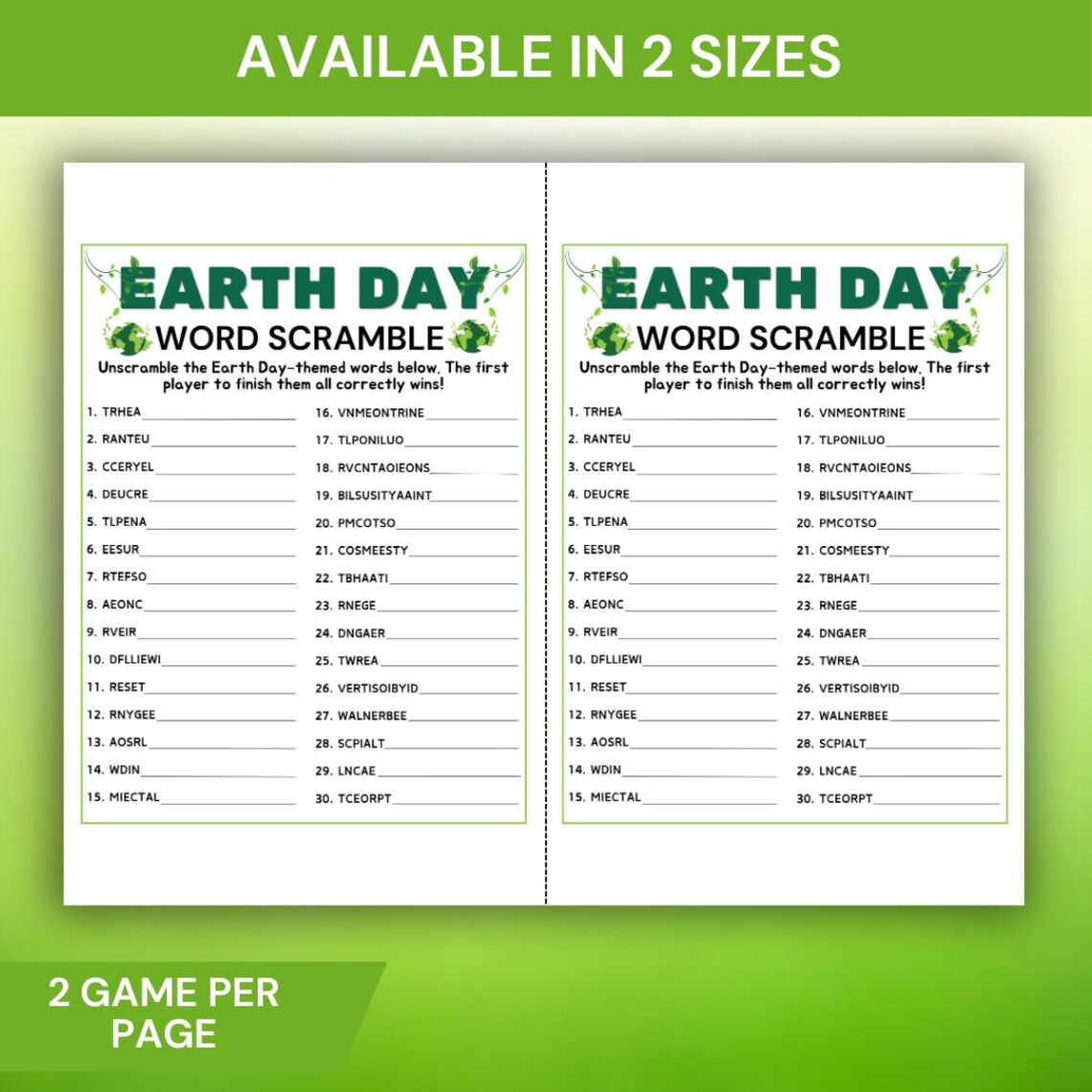 Earth Day Word Scramble Game, Earth Day Activity for Kids Adults ...