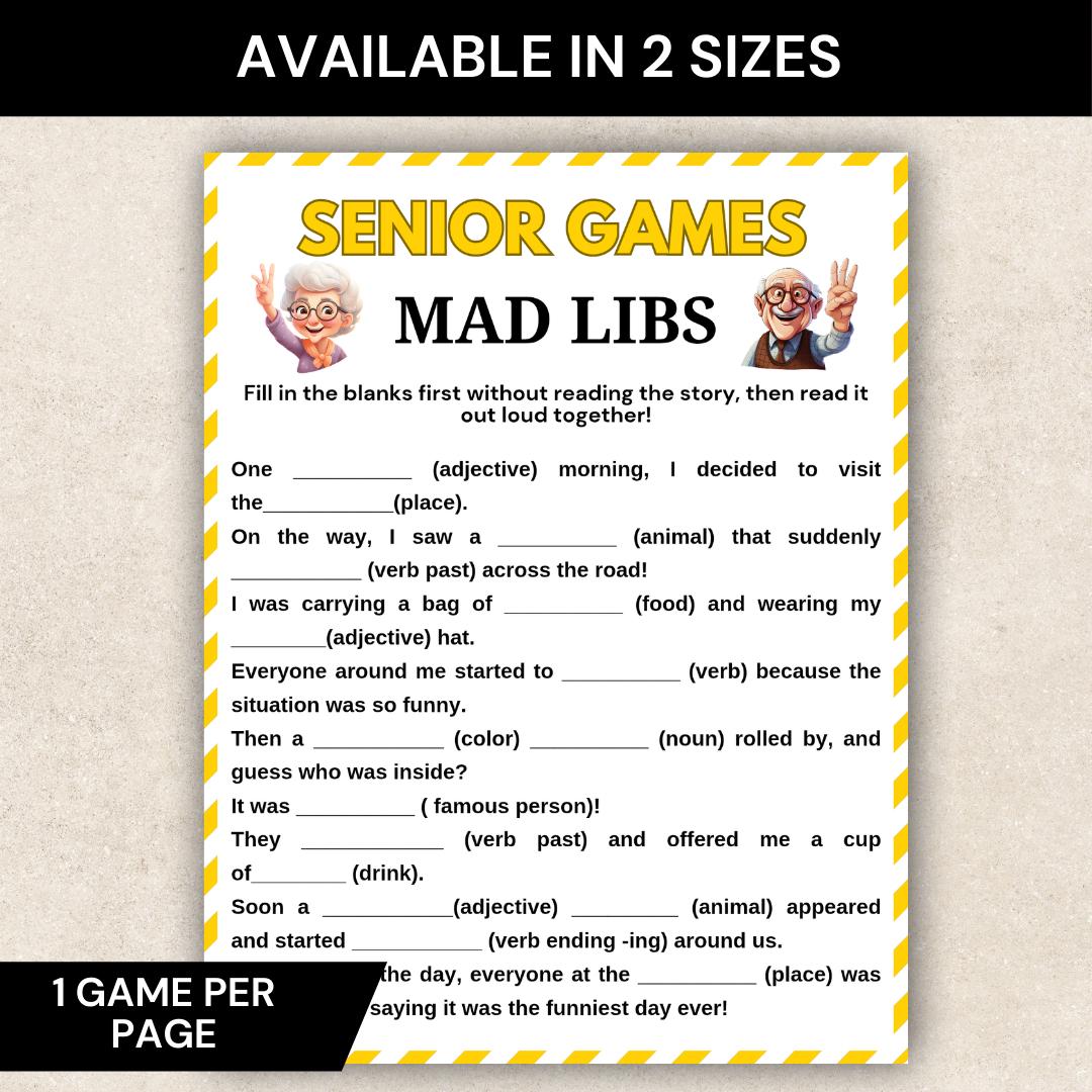 Senior Mad Libs Game Printable, Funny Fill in the Blank Story Game for ...