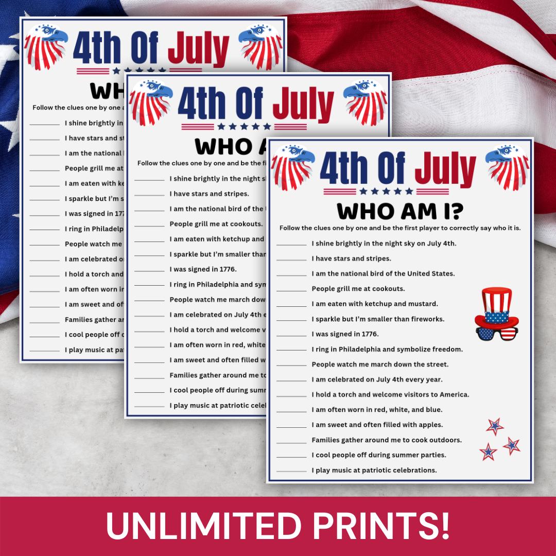 4th of July Who Am I Game, Printable Independence Day Trivia Game ...