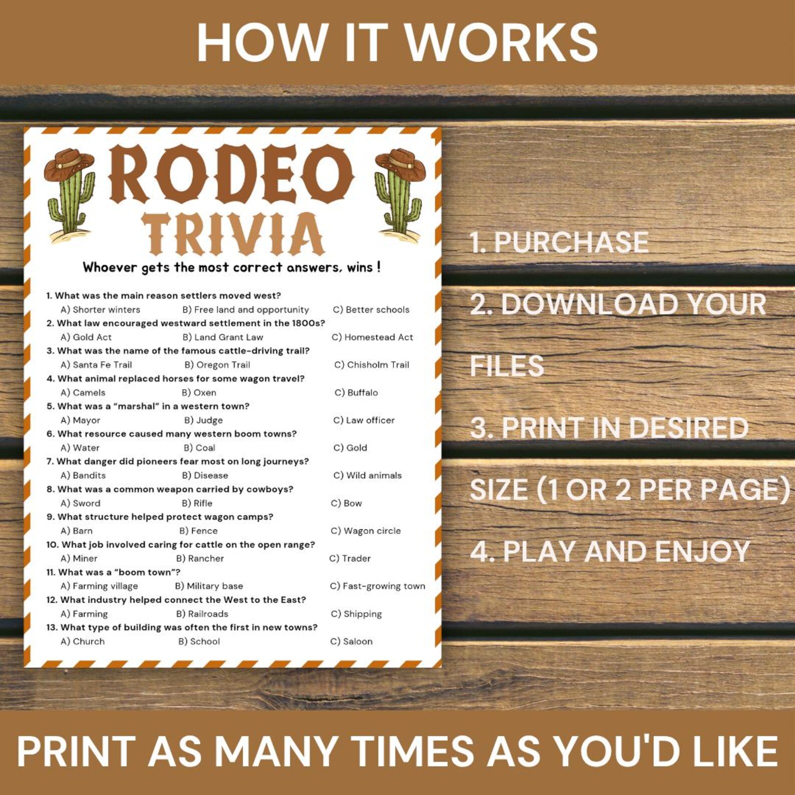Funny Rodeo Games Rodeo Trivia Game, Printable Western Theme Party Quiz, Cowboy Trivia ...