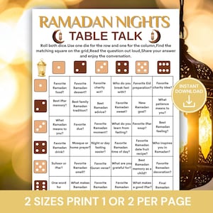 Juego de conversación islámica imprimible para niños y adultos, actividad para la fiesta del Ramadán, rompehielos familiar para el Eid