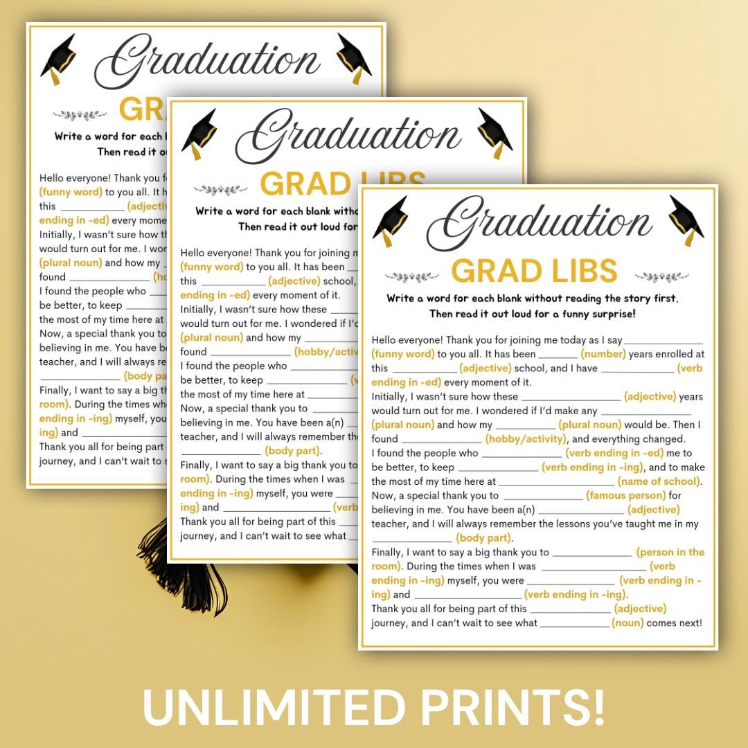 Graduation Grad Libs Game Printable, Funny Graduation Mad Libs, Grad ...