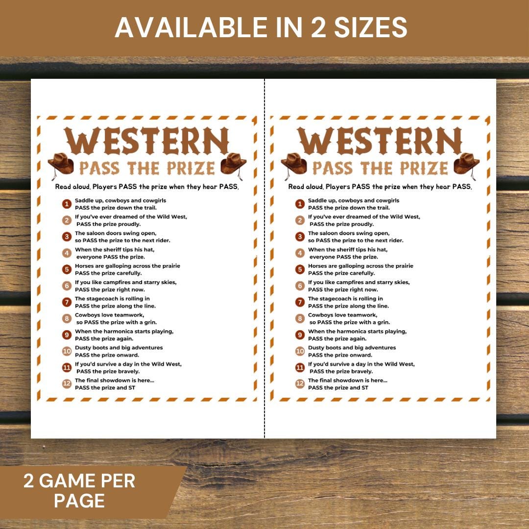 Cowboy Pass the Prize Game, Printable Cowboy Birthday Party Game for ...
