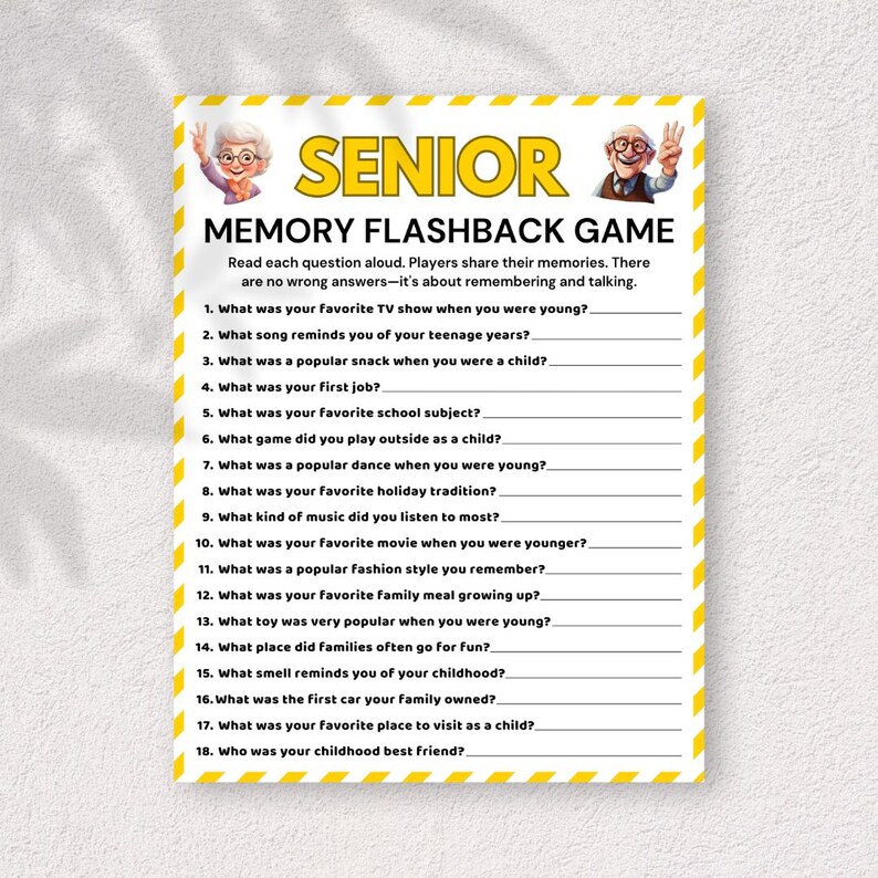 Flash Back Questions Senior Memory Flashback Game, Nostalgia Conversation Game for Seniors ...