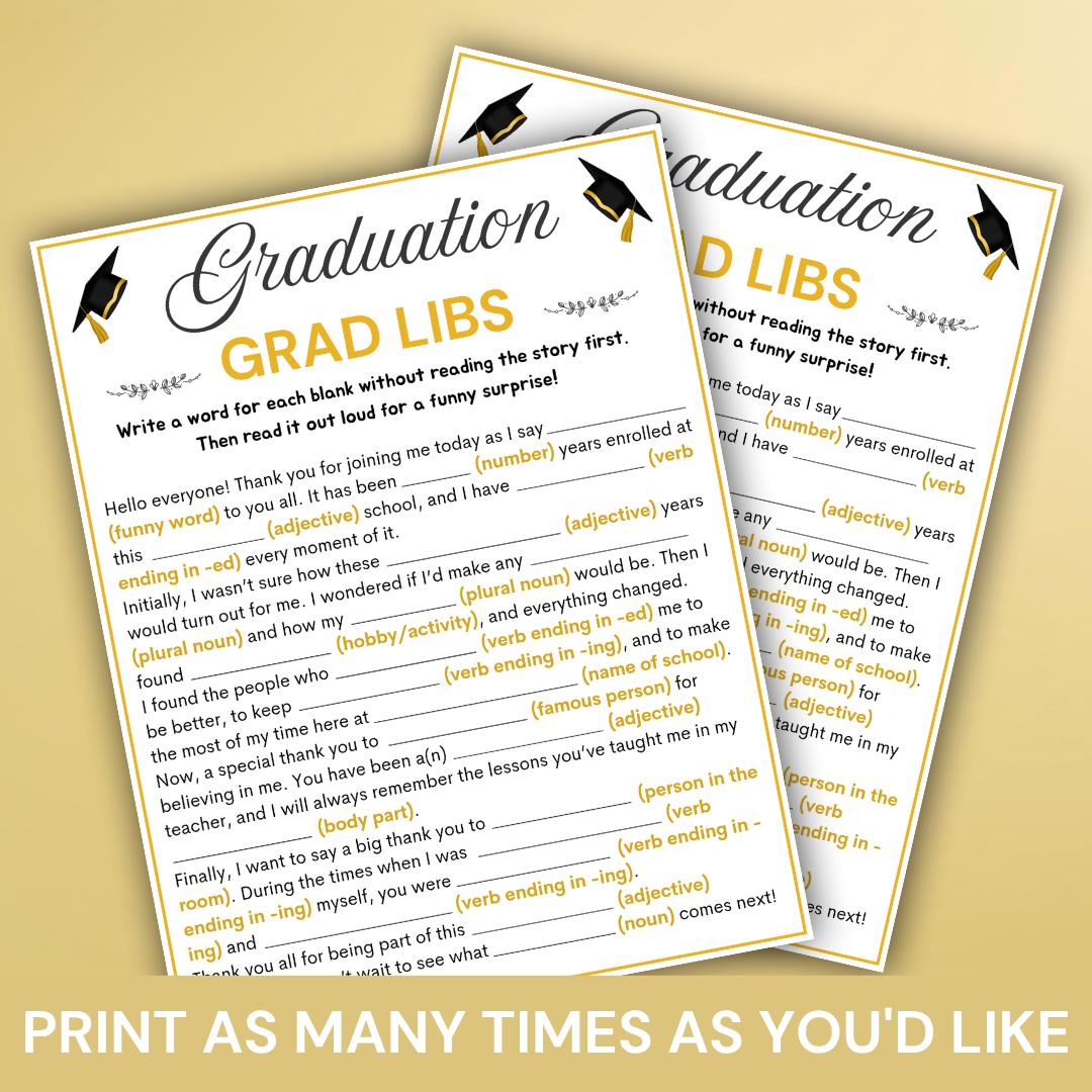 Graduation Grad Libs Game Printable, Funny Graduation Mad Libs, Grad ...
