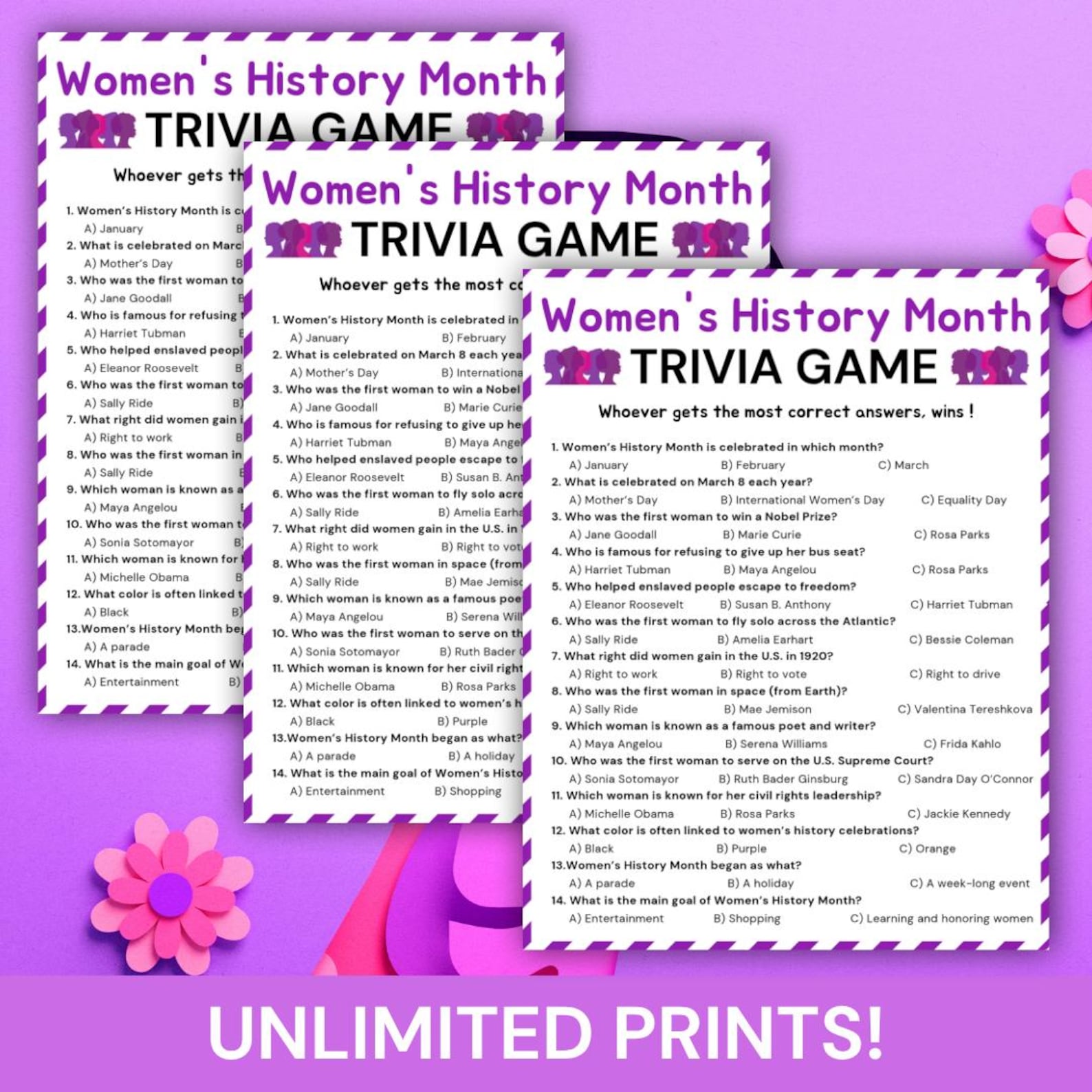 Trivia Master Female Women’s History Month Trivia Game, Printable Women History Quiz ...