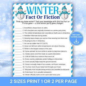 Winter Fact or Fiction Game, Winter Party Game, True or False Winter ...
