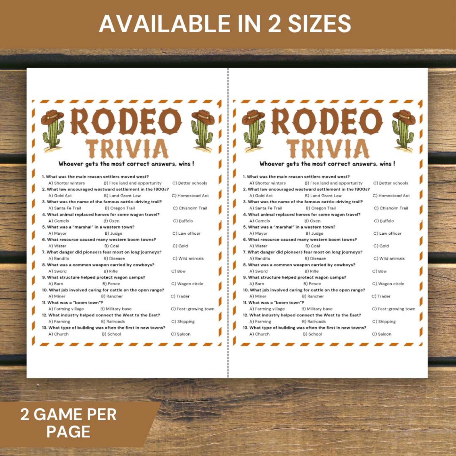 Funny Rodeo Games Rodeo Trivia Game, Printable Western Theme Party Quiz, Cowboy Trivia ...