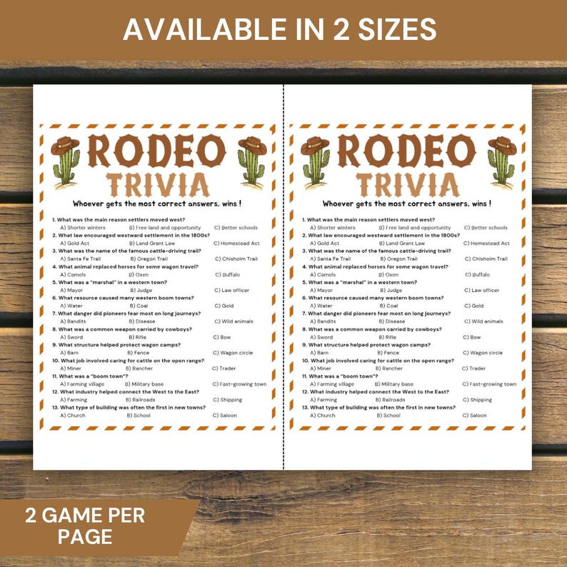 Question Cowboy Rodeo Trivia Game, Printable Western Theme Party Quiz, Cowboy Trivia ...