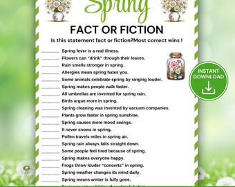 Spring Fact or Fiction Game, Printable Spring Trivia Game for Kids & Adults, Spring Party Game, Classroom Activity, Fun Family Spring Quiz