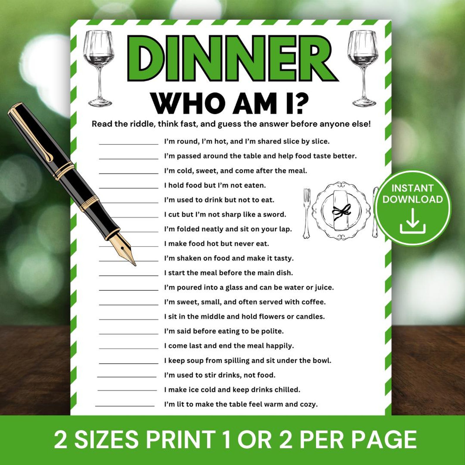 Dinner Who Am I Game Printable, Fun Dinner Party Riddle Game, Dinner ...