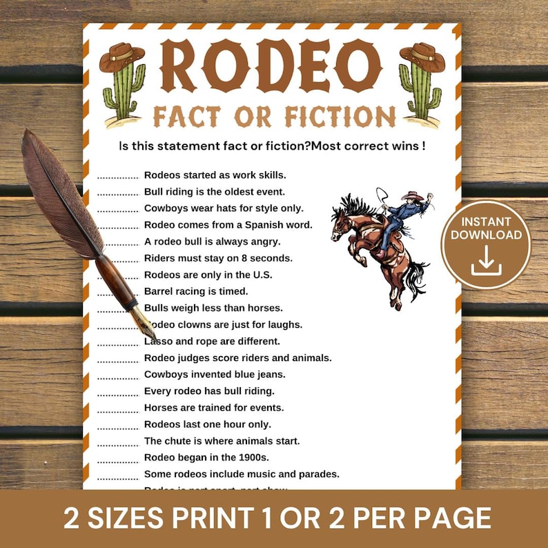 Rodeo Riddles Rodeo Fact or Fiction Game, Printable Western True or False Quiz ...