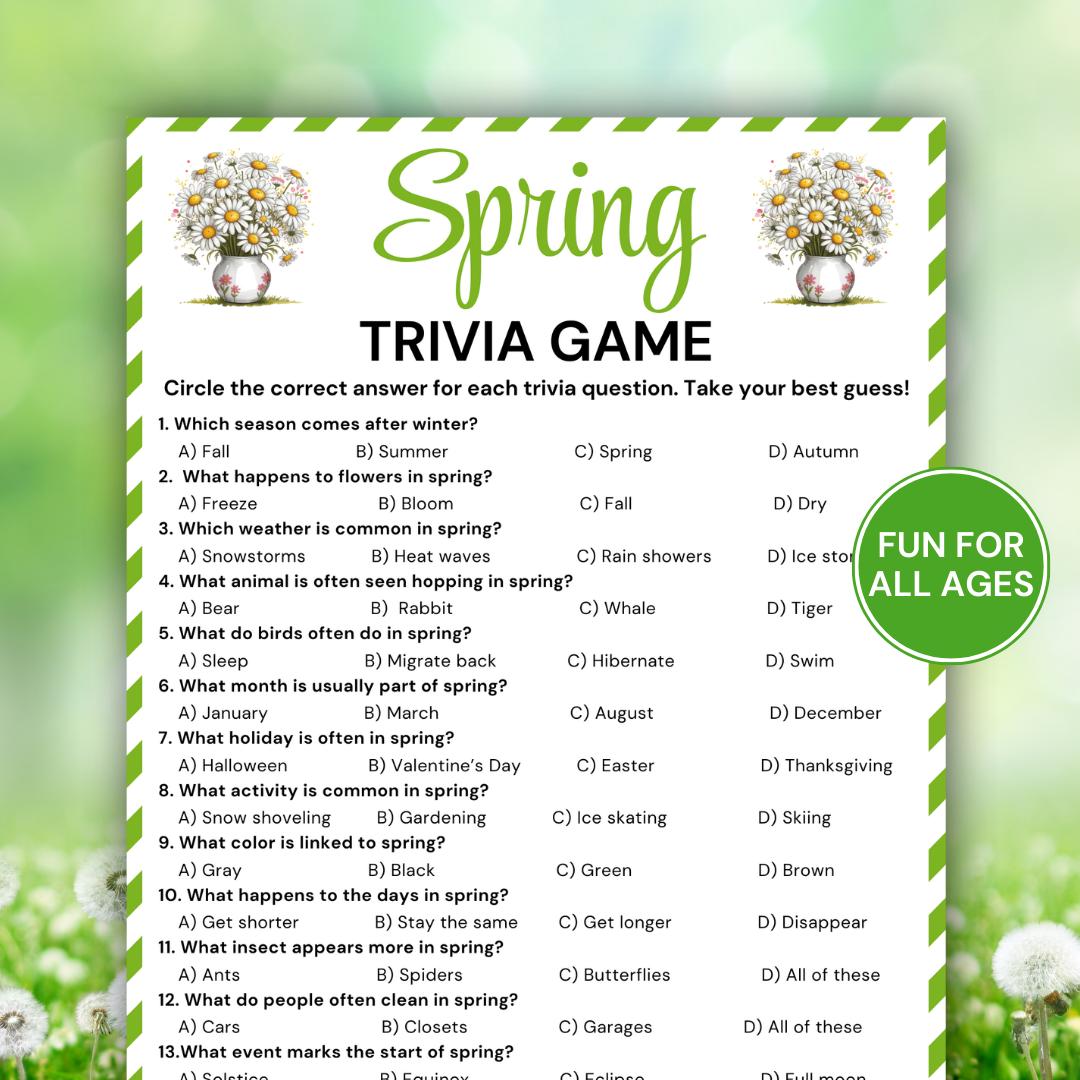 Spring Trivia Game, Printable Spring Trivia Quiz for Kids & Adults, Fun ...